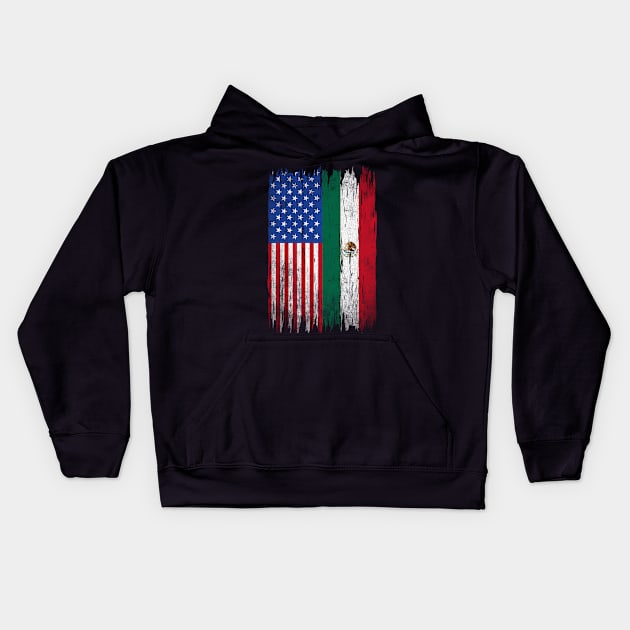 Mexican Roots Half American Half Mexican Flag Vintage Kids Hoodie by TeeA